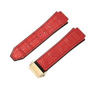 ROUREOX Cinturini da Orologio Pelle Gomma Pattern di Bambu Cerniera Pieghevole Metallo Braceletti da Orologio Ricambio per HUBLOT Big Bang-Rosso + Oro
