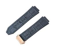 ROUREOX Cinturini da Orologio Pelle Gomma Pattern di Bambu Cerniera Pieghevole Metallo Braceletti da Orologio Ricambio per HUBLOT Big Bang-Grigio Blu + Oro Rosa