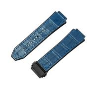 ROUREOX Cinturini da Orologio Pelle Gomma Pattern di Bambu Cerniera Pieghevole Metallo Braceletti da Orologio Ricambio per HUBLOT Big Bang-Azzurro + Nero
