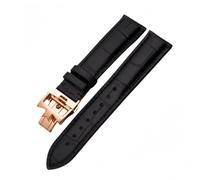 ROUREOX Cinturino Cuoio Autentico Cinturino Orologio Fibbia Farfalla Regolabile Cuoio Morbido Accessori Riparazione per VACHERON CONSTANTIN METIERS D'ART FIFTYSIX Series-Nero + Oro Rosa 19mm