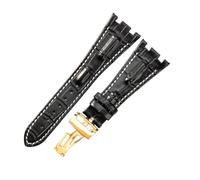 ROUREOX Cinturino Cuoio Autentico Cinturino Orologio Silicone Fibbia Deployant Cuoio Morbido Accessori per AUDEMARS PIGUET Royal Oak Offshore-Nero + Bianco + Oro