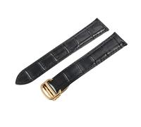 ROUREOX Cinturino d’Orologio in Pelle Autentica Cerniera a Abbattimento in Acciaio Inoxydabile Rilascio Rapido Cinturino d’Orologio in Pelle per CARTIER Tank collection-Nero + Oro 25mm