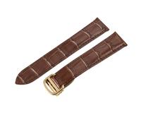 ROUREOX Cinturino d’Orologio in Pelle Autentica Cerniera a Abbattimento in Acciaio Inoxydabile Rilascio Rapido Cinturino d’Orologio in Pelle per CARTIER Tank collection-Marrone + Oro 25mm