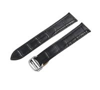 ROUREOX Cinturino d’Orologio in Pelle Autentica Cerniera a Abbattimento in Acciaio Inoxydabile Rilascio Rapido Cinturino d’Orologio in Pelle per CARTIER Tank collection-Nero + Argento 22mm
