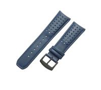 ROUREOX Cinturino d’Orologio in Pelle Autentica Fermo in Acciaio Inoxydabile Connessione di Occhielli Curvi Cinturino per CITIZEN Eco-Drive Skyhawk Blue Angels-Blu + Nero 22mm