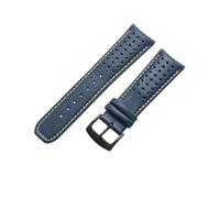 ROUREOX Cinturino d’Orologio in Pelle Autentica Fermo in Acciaio Inoxydabile Connessione di Occhielli Curvi Cinturino per CITIZEN Eco-Drive Skyhawk Blue Angels-Blu + Giallo + Nero 23mm