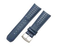 ROUREOX Cinturino d’Orologio in Pelle Autentica Fermo in Acciaio Inoxydabile Connessione di Occhielli Curvi Cinturino per CITIZEN Eco-Drive Skyhawk Blue Angels-Blu + Argento 22mm
