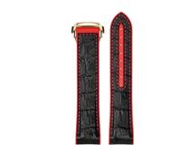 ROUREOX Cinturino da Orologio in Cuoio Autentico e Silicone Rilascio Rapido Fibbia Pieghevole e Interfaccia Curva per OMEGA Seamaster Planet Ocean 600M 300-Rosso + Nero + Oro 22mm