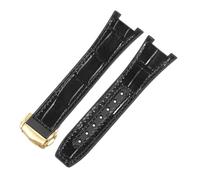 ROUREOX Cinturino da Orologio Uomo in Cuoio Autentico e Silicone Rilascio Rapido Fermo in Metallo Inox e Banda di Ricambio per Omega Constellation-Nero + Oro