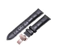ROUREOX Cinturino di Pelle Allungati Cinturino di Ricambio Cerniera a Farfalla Espandibile Accessori di Cinturino per Tissot Chemin des Tourelles-Nero + Oro Rosa 20mm