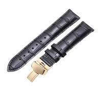 ROUREOX Cinturino di Pelle Allungati Cinturino di Ricambio Cerniera a Farfalla Espandibile Accessori di Cinturino per Tissot Chemin des Tourelles-Nero + Oro 19mm