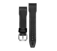 ROUREOX Cinturino In Cuoio Autentico Fibbia Metallica Regolabile Cinturini In Cuoio Morbido Accessori per IWC Mark XVII Mark XVIII Le Petit Prince Big Pilot-Nero + Bianco 20mm