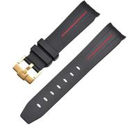 ROUREOX Cinturino in Gomma 20mm Accessorio Polso di Ricambio per Uomo per Rolex acht-Master Sea-Dweller-Nero + Linea Rossa + Fibbia D'Oro