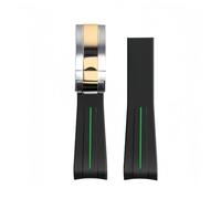 ROUREOX Cinturino in Gomma 20mm - Cinturino di Ricambio con Terminalini Curvi per Rolex Submariner Green/Date Black-Chiusura In Oro Rosa A Due Colori + Linea Verde