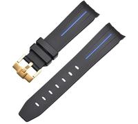 ROUREOX Cinturino in Gomma 21mm Accessorio Polso di Ricambio per Uomo per Rolex Daytona Submariner Oyster Yacht-Master Sea-Dweller-Nero + Linea Blu + Fibbia D'Oro