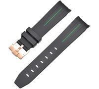 ROUREOX Cinturino in Gomma 22mm Accessorio Polso di Ricambio per Uomo per Rolex Daytona Oyster Yacht-Master Sea-Dweller-Fibbia Nero + Verde Linea + Oro Rosa