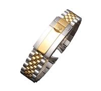 ROUREOX Cinturino Orologio Acciaio Inossidabile Massiccio Stile Jubilee Terminali Curvi Chiusura Estensione Scorrevole - Argento Oro 20MM