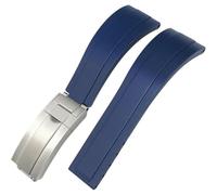 ROUREOX Cinturino Silicone Morbido per Uomo, Rilascio Rapido con Pulsante Acciaio Inox per Rolex Daytona Submariner Oyster Yacht-Master Sea-Dweller-Fibbia Blu Scuro + Argento + Lucido 21mm