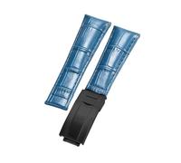 ROUREOX Morbida Pelle Vera Cinturino di Orologio di Ricambio Pelle Liscia Cerniera Pieghevole Bracciale di Orologio Fermo Pieghevole per Rolex Cosmograph Daytona-Blu + Nero