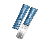 ROUREOX Morbida Pelle Vera Cinturino di Orologio di Ricambio Pelle Liscia Cerniera Pieghevole Bracciale di Orologio Fermo Pieghevole per Rolex Cosmograph Daytona-Blu + Argento