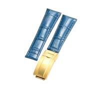 ROUREOX Morbida Pelle Vera Cinturino di Orologio di Ricambio Pelle Liscia Cerniera Pieghevole Bracciale di Orologio Fermo Pieghevole per Rolex Cosmograph Daytona-Blu + Oro