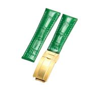 ROUREOX Morbida Pelle Vera Cinturino di Orologio di Ricambio Pelle Liscia Cerniera Pieghevole Bracciale di Orologio Fermo Pieghevole per Rolex Cosmograph Daytona-Verde + Oro