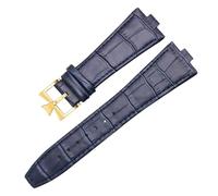 ROUREOX Pelle Vera Cinturini di Orologio Acciaio Inox Cerniera a Farfalla Rilascio Rapido Cinturini di Ricambio per Vacheron Constantin Overseas Collection-Blu + Oro A 7mm