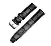 ROUREOX Pelle Vera Cinturini di Orologio di Ricambio Cerniera Pieghevole Fatto a Mano Cinturini di Orologio in Pelle Fermo Pieghevole per IWC Portofino Pilot's series-Nero + Argento A 22mm