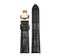 ROUREOX Regolabile Braceletto Orologio in Cuoio Autentico Fibbia Pieghevole Braceletto Orologio in Cuoio Accessori per TISSOT 1853 Le Locle Stylis-T T410 Carson T410-Nero + Oro Rosa 19mm