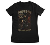 Route 66 Officially Licensed 100 Anni Di Libertà T-Shirt Donna Nera Manica Corta