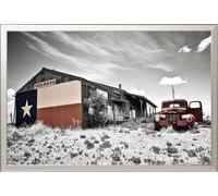Route 66 - Poster - Texas Bar BQ + cornice rimovibile, Shinsuke® Maxi alluminio argento, vetro acrilico