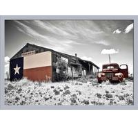 Route 66 - Poster - Texas Bar BQ + cornice rimovibile, Shinsuke® Maxi MDF argento, vetro acrilico