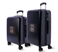 Route 66 - Set Valigie Rigide (Pack 2) Trolley Bagaglio a Mano Piccolo 55x35x20 + Valigia media 66x44x24 - Valigia Bagaglio a Mano Ryanair - trolley Medio - Grande (Blu Navy)