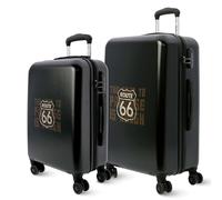 Route 66 - Set Valigie Rigide (Pack 2) Trolley Bagaglio a Mano Piccolo 55x35x20 + Valigia media 66x44x24 - Valigia Bagaglio a Mano Ryanair - trolley Medio - Grande (Nero)