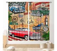 Route 66 - Tende da strada per camera dei ragazzi, stile rustico, vintage, classico, per auto, moto, motociclista country, western, retrò, per finestra, trattamenti, per soggiorno, camera da letto,