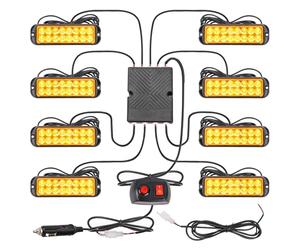 ROUTEKING 8 x 16 LED, girofano arancione stroboscopico, avviso di pericolo, 14 modalità lampeggiante, con scatola di controllo principale, 12/24 V, universale, per veicoli rimorchi, caravan, camper,