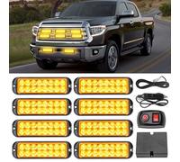 ROUTEKING Luce Stroboscopica 8 X 16 LED Girofaro Ambra 12V/24V IP66 14 Modalità Flash Scatola Controllo Luce Emergenza Magnetica Camion Rimorchi Camper Veicoli Lavoro