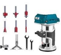 Router cordless compatibile con batteria Makita da 18 V (senza batteria), trimmer elettrico senza spazzole da 900 W con 6 velocità, guida dritta, ruota guida, 6 punte di fresatura e 2 pinze, router