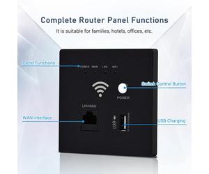 Router WiFi wireless a parete Punto di accesso da 300 Mbps AP per montaggio a parete con presa di ricarica USB Porta LAN da 5 V 1000 mA Hardware di uscita WPS e switch WiFi (Nera)