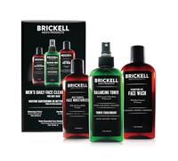Routine quotidiana per la pulizia del viso da uomo Brickell per pelli grasse, toner senza alcool, gel detergente per il viso e idratante, naturale e biologico, profumato