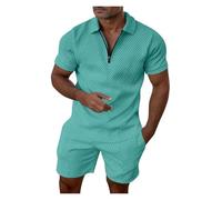 ROUYA Tuta Sportiva Estiva da Uomo, A Maniche Corte, con Cerniera, Maglietta E Pantaloncini, Set dalla M alla 5XL(Green B,3XL)