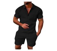 ROUYA Tuta Sportiva Estiva da Uomo, A Maniche Corte, con Cerniera, Maglietta E Pantaloncini, Set dalla M alla 5XL(Noir,4XL)