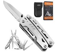 RoverTac Multi Strumento Coltello Tascabile Regali per uomini Papà Marito 18 in 1 Pinze Multitool Forbici Sega Cavatappi Apribottiglie Confezione da 9 cacciaviti Blocco di sicurezza Guaina in nylon