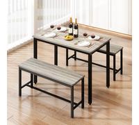Rovibek Set di 4 sedie per sala da pranzo, tavolo da cucina moderno salvaspazio con 2 panche e piedi regolabili, tavolo per la colazione, in legno stile industriale, 109,2 cm, grigio