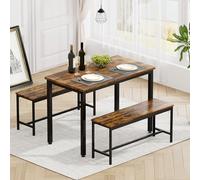 Rovibek Set di 4 sedie per sala da pranzo, tavolo da cucina moderno salvaspazio con 2 panche e piedi regolabili, tavolo da colazione in legno stile industriale, 109,2 cm, marrone