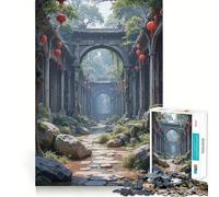 Rovine di un tempio asiatico ricoperte di vegetazione con lanterne - Puzzle da 1000 pezzi per adolescenti - Gioco di logica e abilità - Morbido e rilassante - Taglio preciso - Regalo prezioso 38x52cm