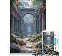 Rovine di un tempio asiatico ricoperte di vegetazione con lanterne - Puzzle da 1000 pezzi per ragazzi - Gioco di abilità - Momenti di serenità - Taglio preciso (50x75cm)