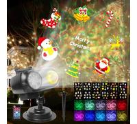 ROVLAK Proiettore Natale Esterno, Proiettore Luci Natalizia ad Alta Luminosità con 12 HD Diapositive e 10 Effetti Onda, Proiettore Halloween Impermeabile con Telecomando per Pasqua Ringraziamento