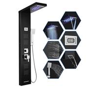 ROVOGO 7 Funzioni Nero Pannello Colonna Doccia Idromassaggio - Luci a LED, Display della Temperatura, Pioggia, Cascata, Getti di Massaggio, Doccia, Becco Vasca, Acciaio Inox Montaggio a Parete