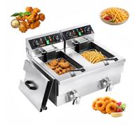 ROVSUN Friggitrice Professionale Doppia Vasca 2x11,8L 2x3000W, Temperatura Regolabile 60-200℃, Friggitrice Elettrica ad Olio con Timer, Friggitrice Commerciale per Cucina, Ristorante e Bar
